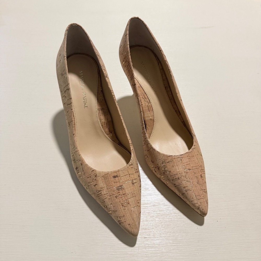 Marion Parke Cork Gold Fleck Pointed Toe Stiletto Pumps Size 36 Made in Brazil